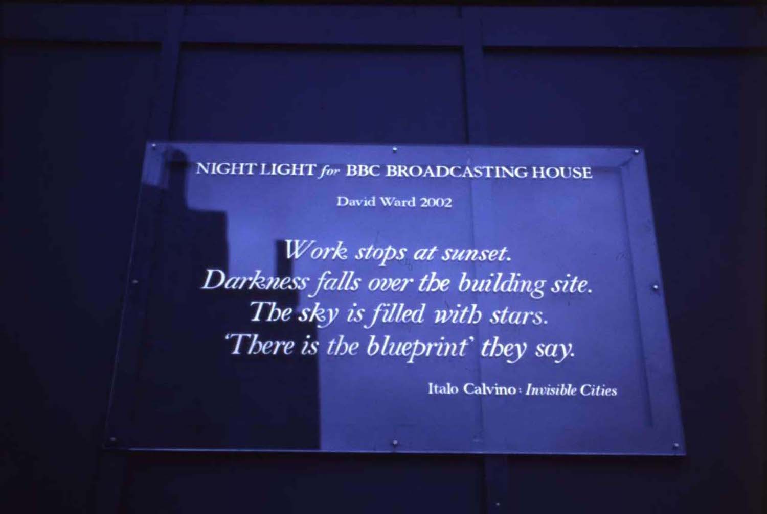David Ward – Night Light 2002-2003, BBC Broadcasting House, London (detail). David Ward – Night Light 2002-2003, BBC Broadcasting House, London (detail). Photo: The Artist
