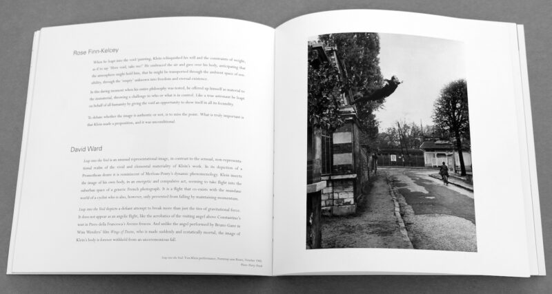 Yves Klein now – spread, including Yves Klein, Leap into the Void, Fontenay-aux-Roses, October 1960. Photo: Harry Shunk Yves Klein now – spread, including Yves Klein, Leap into the Void, Fontenay-aux-Roses, October 1960.<br />
Photo: Harry Shunk